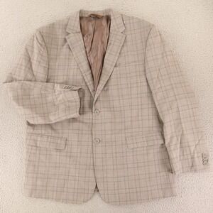 Pronto Moda Jacket 46R XL Beige Windowpane Check 100% Wool Super 140s Blazer